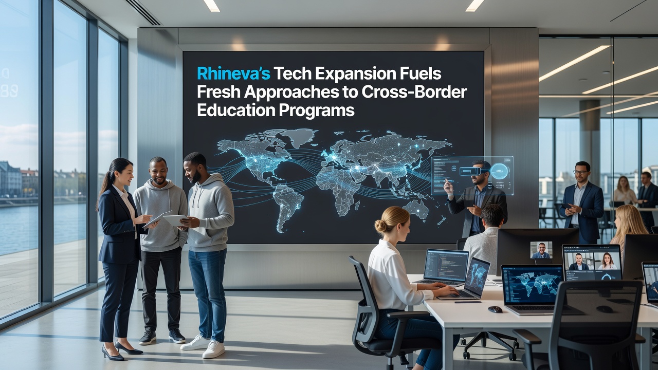 Students participating in virtual cross-border classroom sessions enabled by Rhineva technology